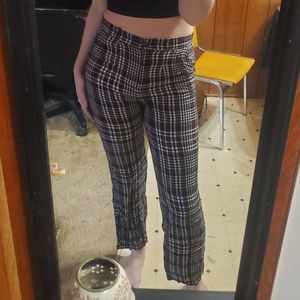 Red black and white plaid high-waisted pants